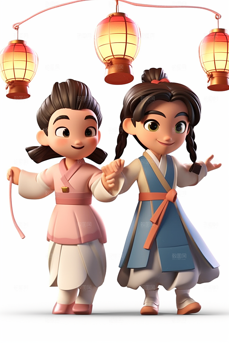 Q版牛郎织女七夕神话人物模型