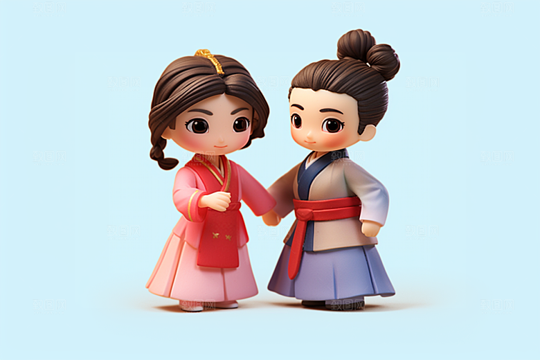 Q版牛郎织女中国风3D模型