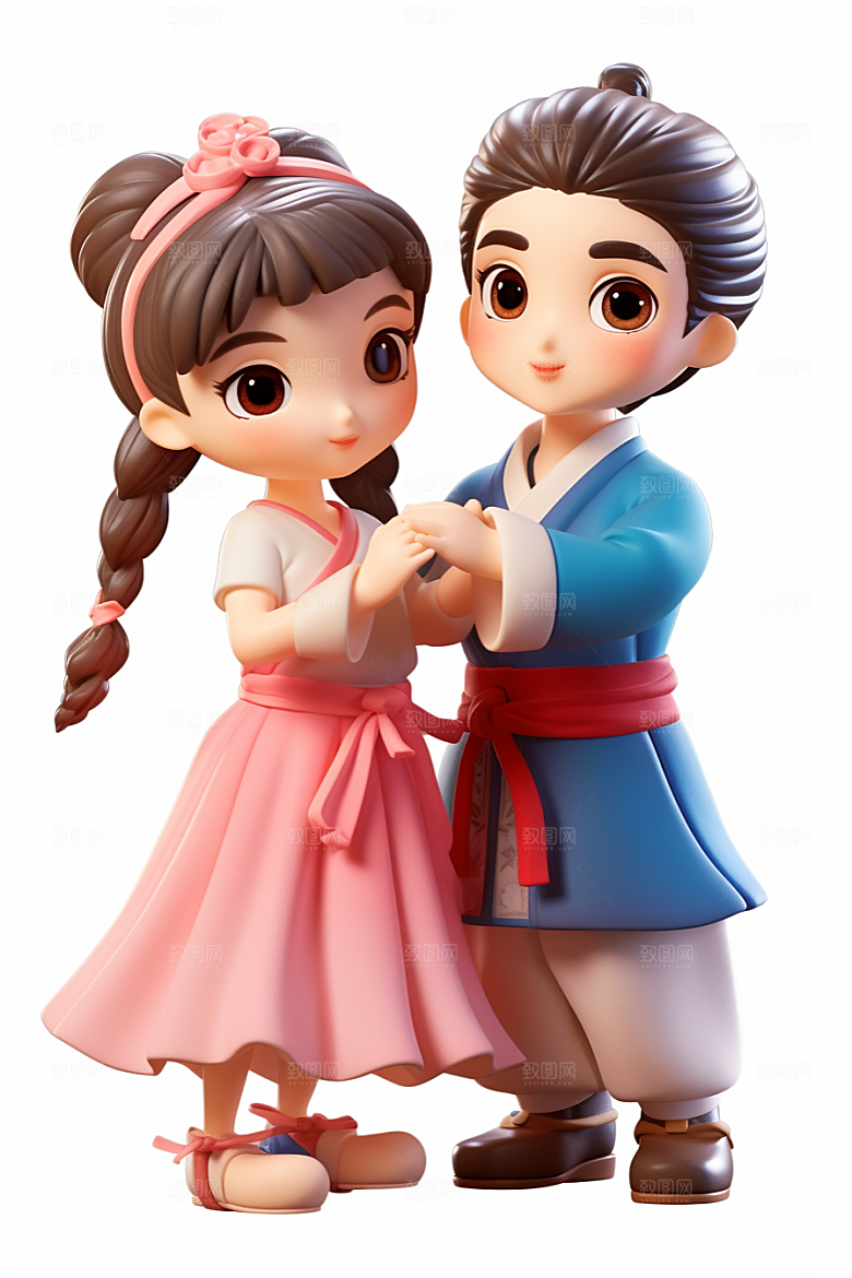 Q版牛郎织女神话人物情人节模型