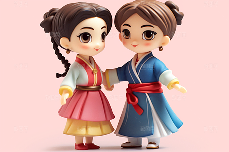 Q版牛郎织女3D立体模型