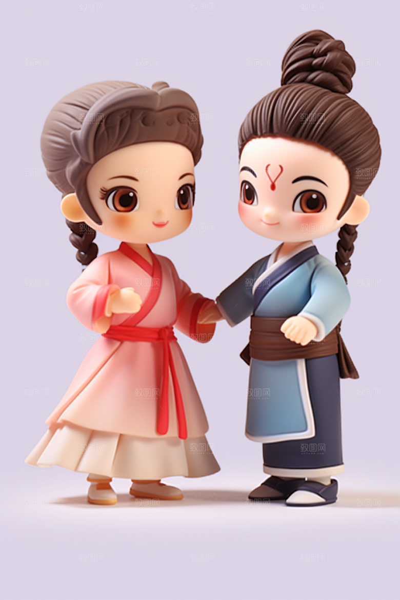 Q版牛郎织女神话人物立体模型
