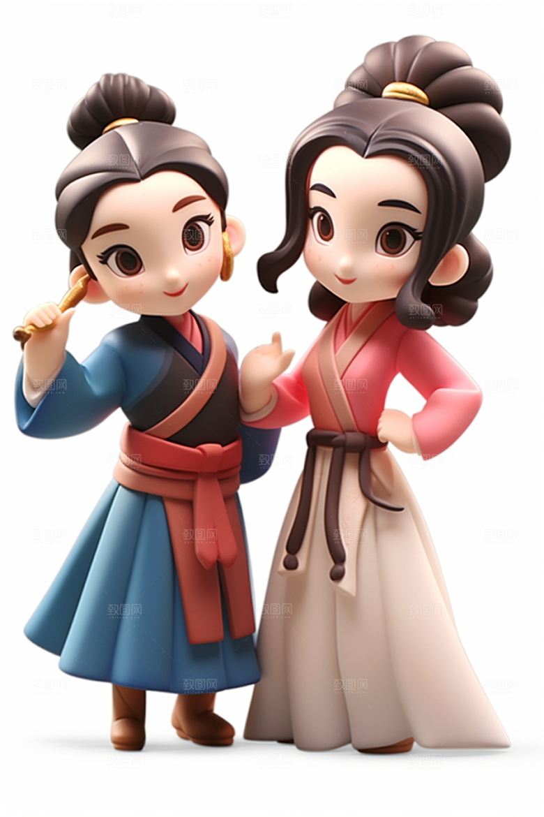 Q版牛郎织女神话人物中国风模型