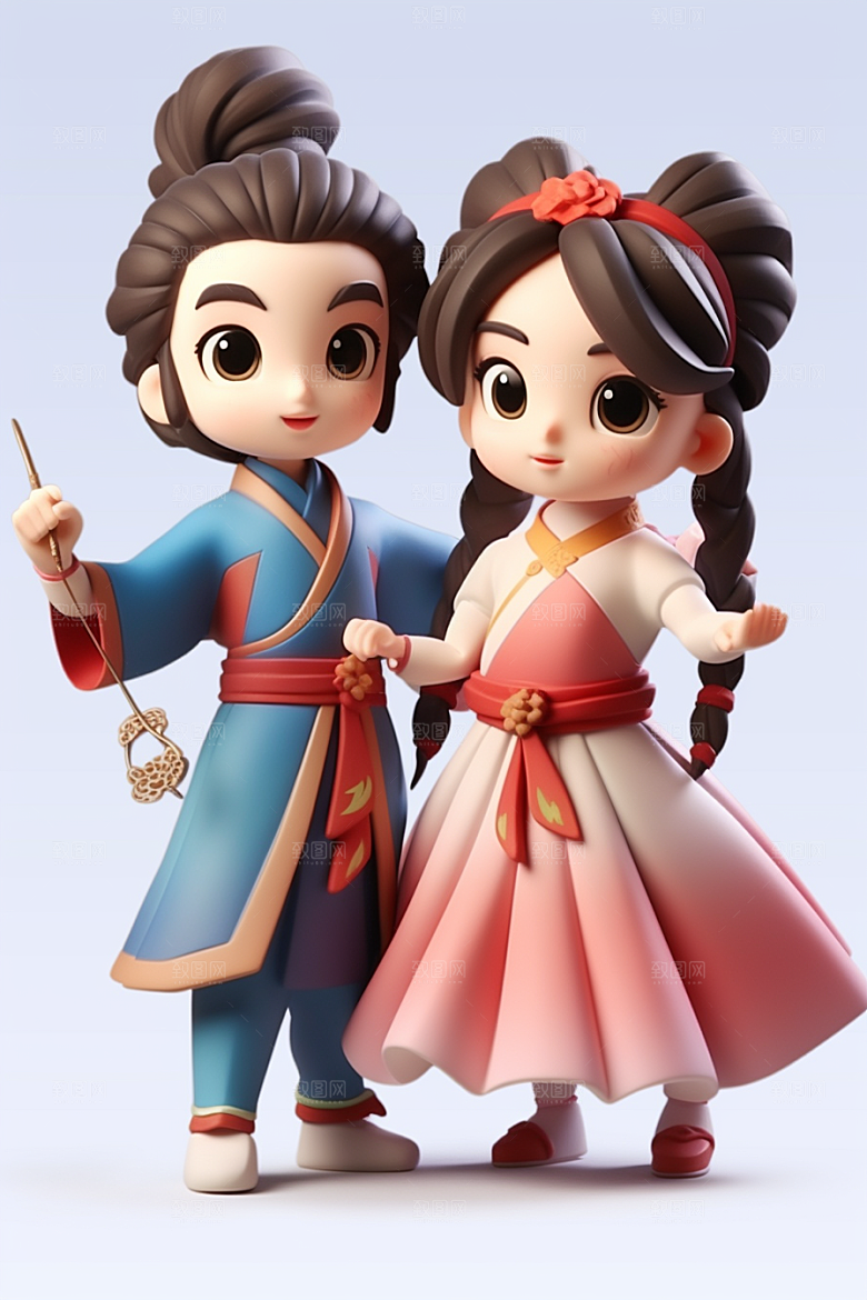 Q版牛郎织女七夕传统文化模型