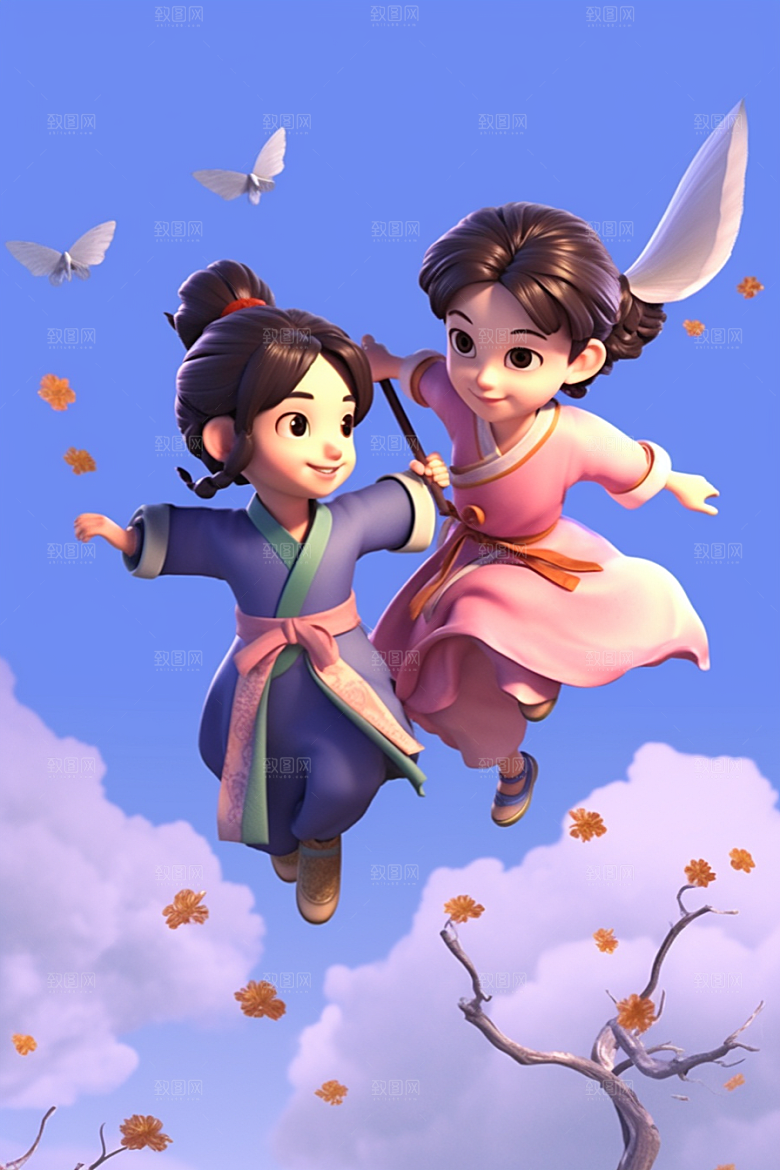 Q版牛郎织女情人节中国风模型
