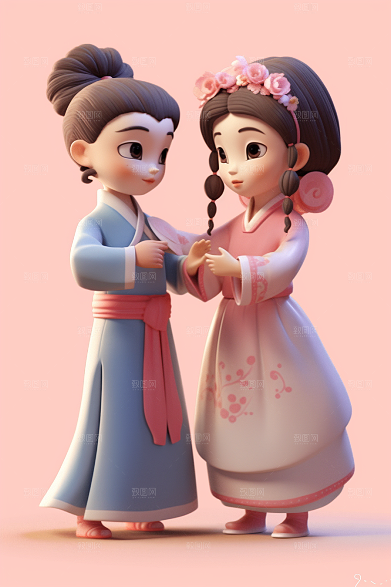 Q版牛郎织女七夕传统文化模型