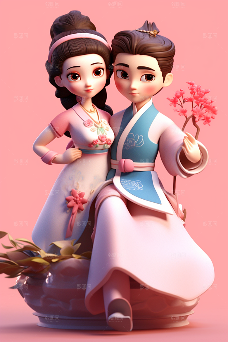 Q版牛郎织女神话人物3D模型