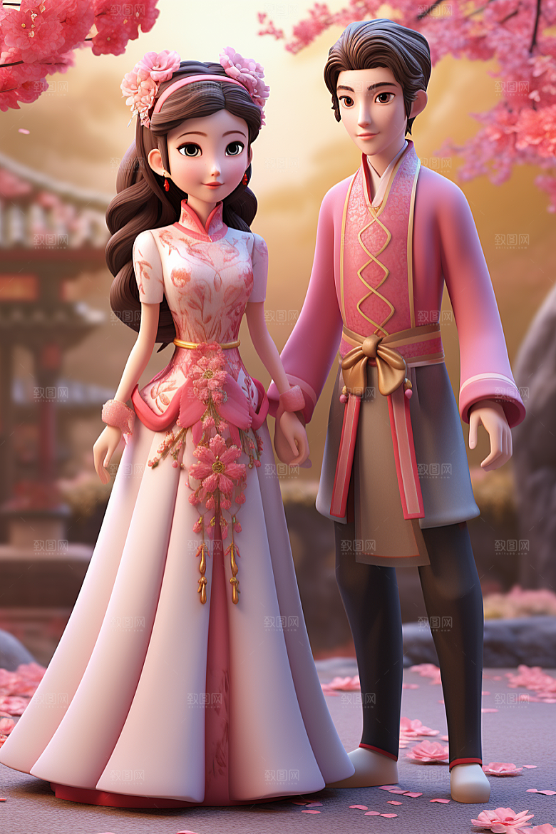 Q版牛郎织女七夕3D模型