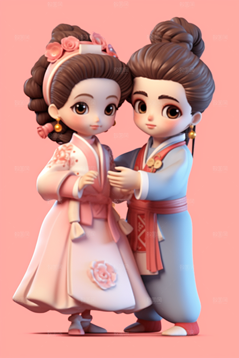 Q版牛郎织女情人节中国风模型