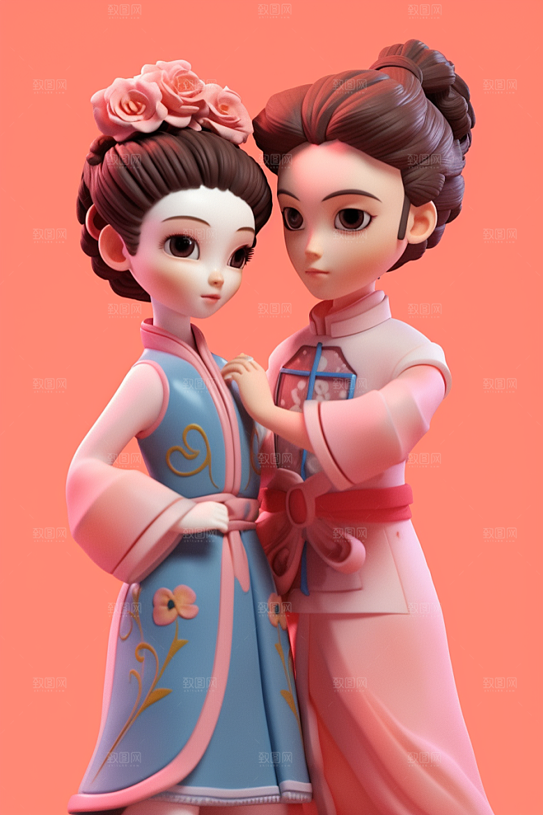 Q版牛郎织女传统文化七夕模型