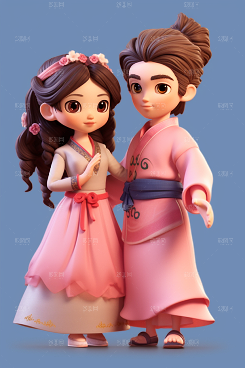 Q版牛郎织女神话人物3D模型