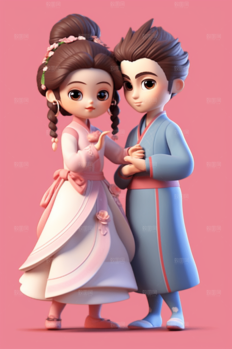 Q版牛郎织女神话人物七夕模型