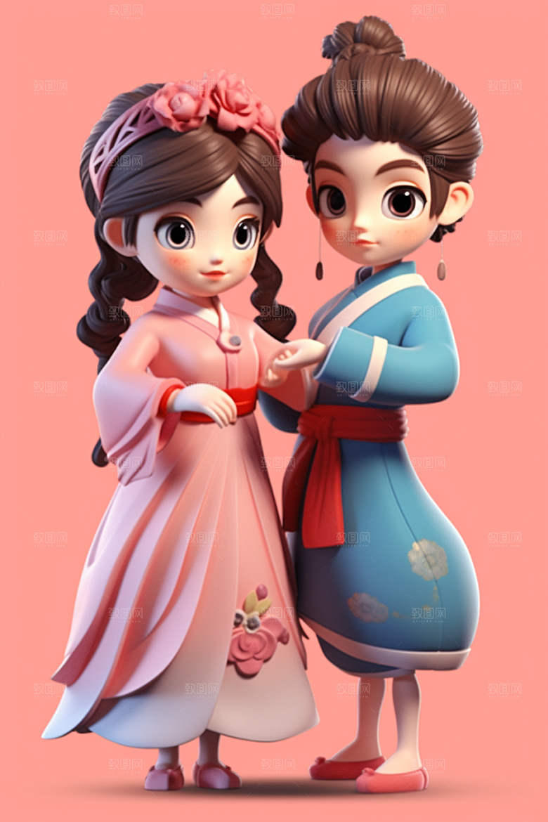 Q版牛郎织女爱情故事七夕模型