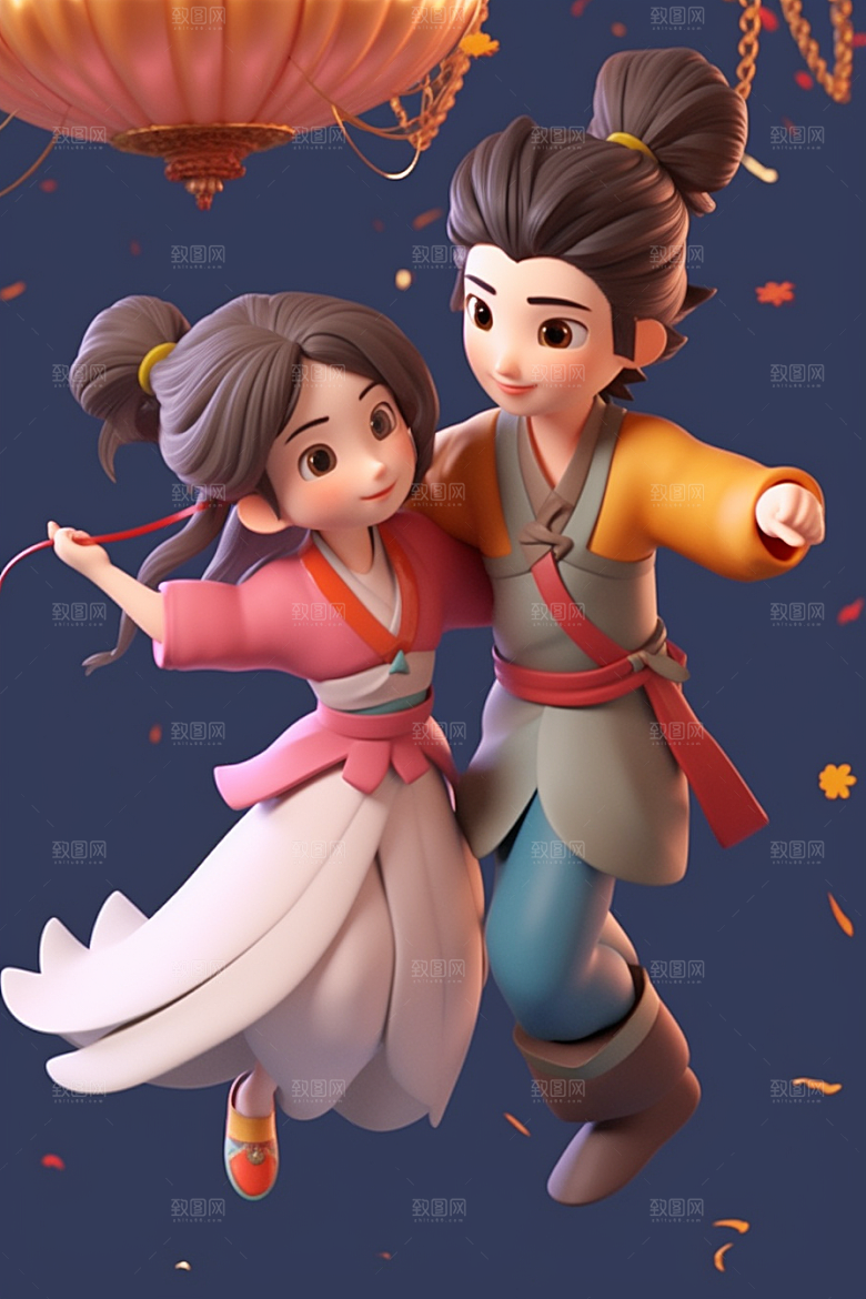 Q版牛郎织女3D中国风模型