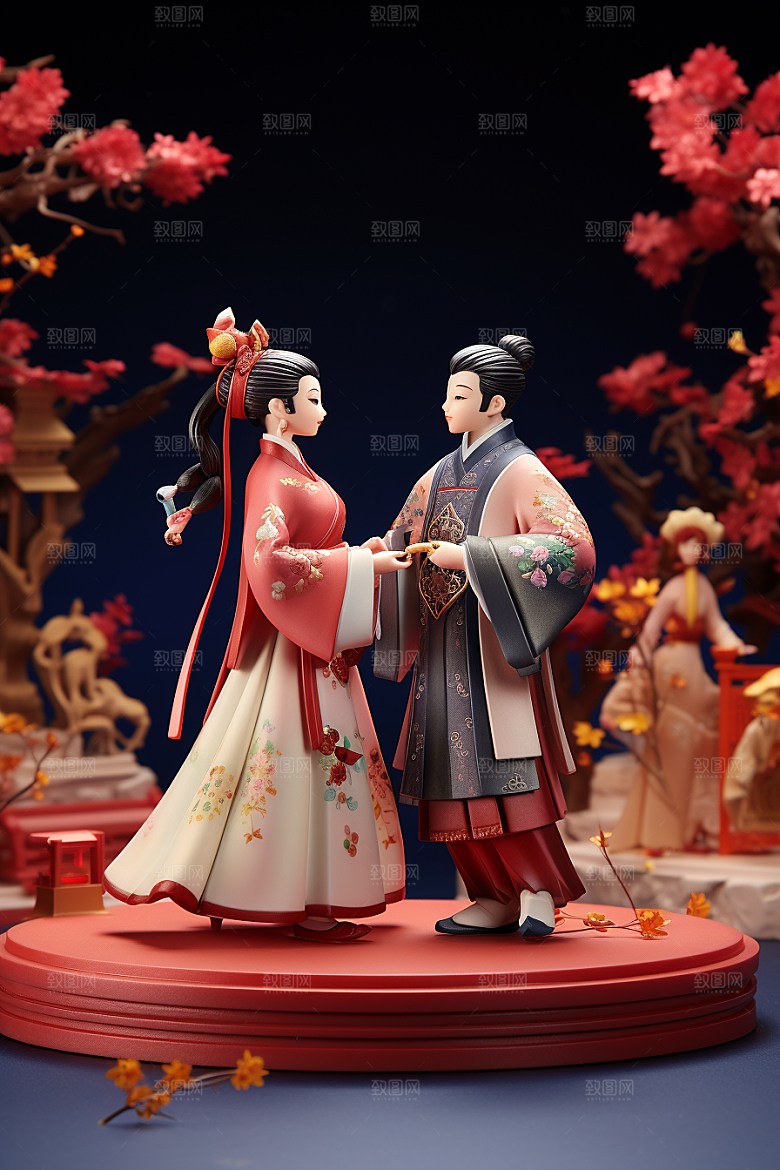 Q版牛郎织女情人节神话人物模型