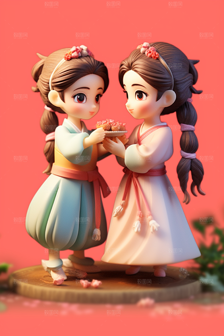 Q版牛郎织女3D中国风模型