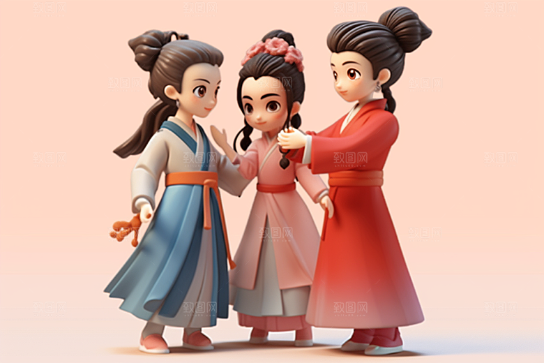 Q版牛郎织女神话人物情人节模型