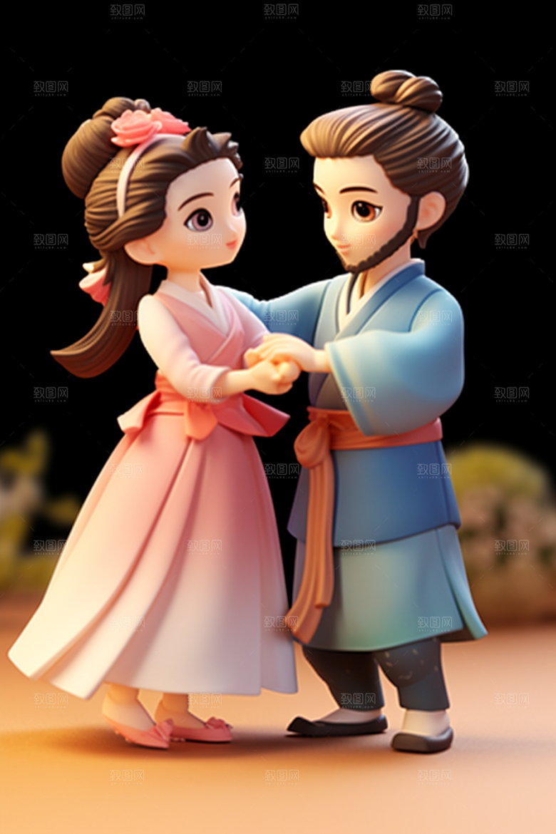 Q版牛郎织女中国风3D模型