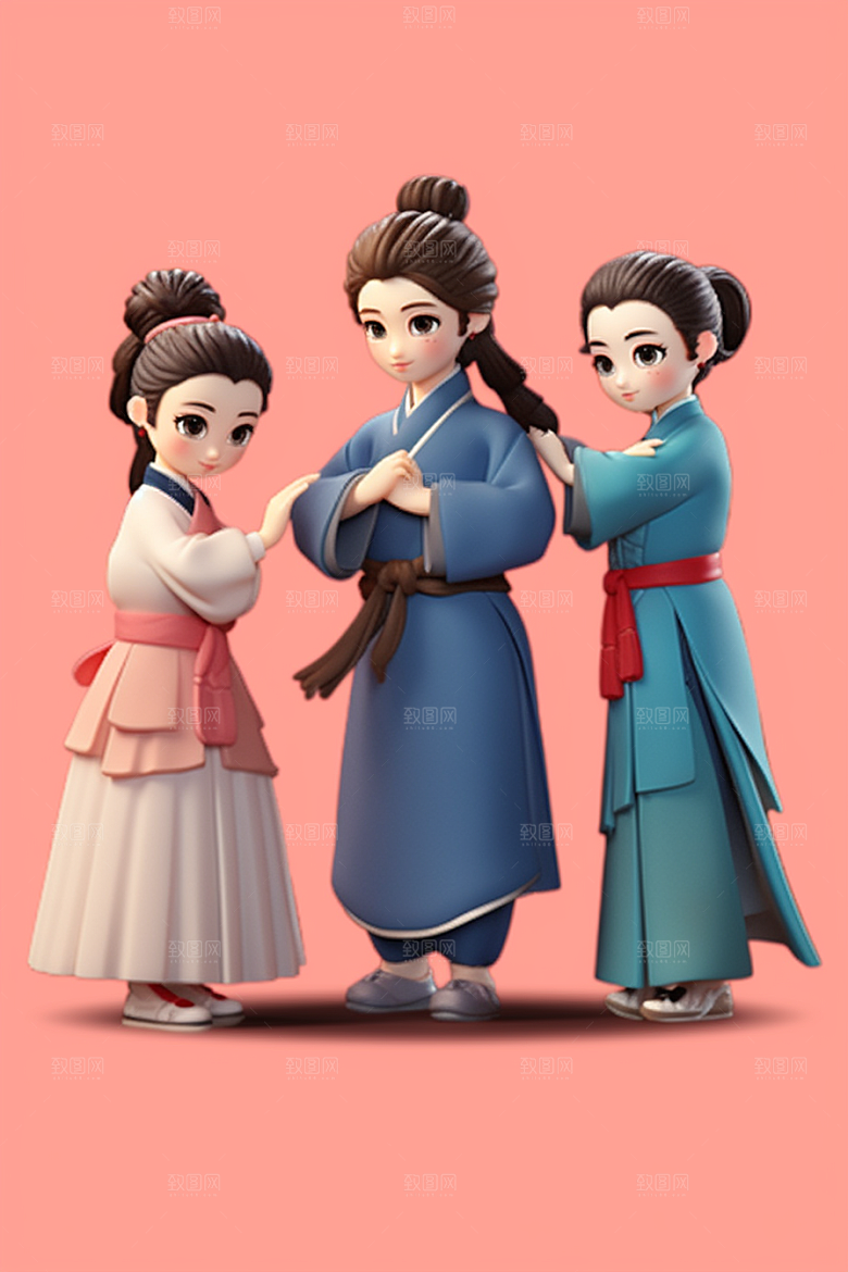 Q版牛郎织女中国风爱情故事模型