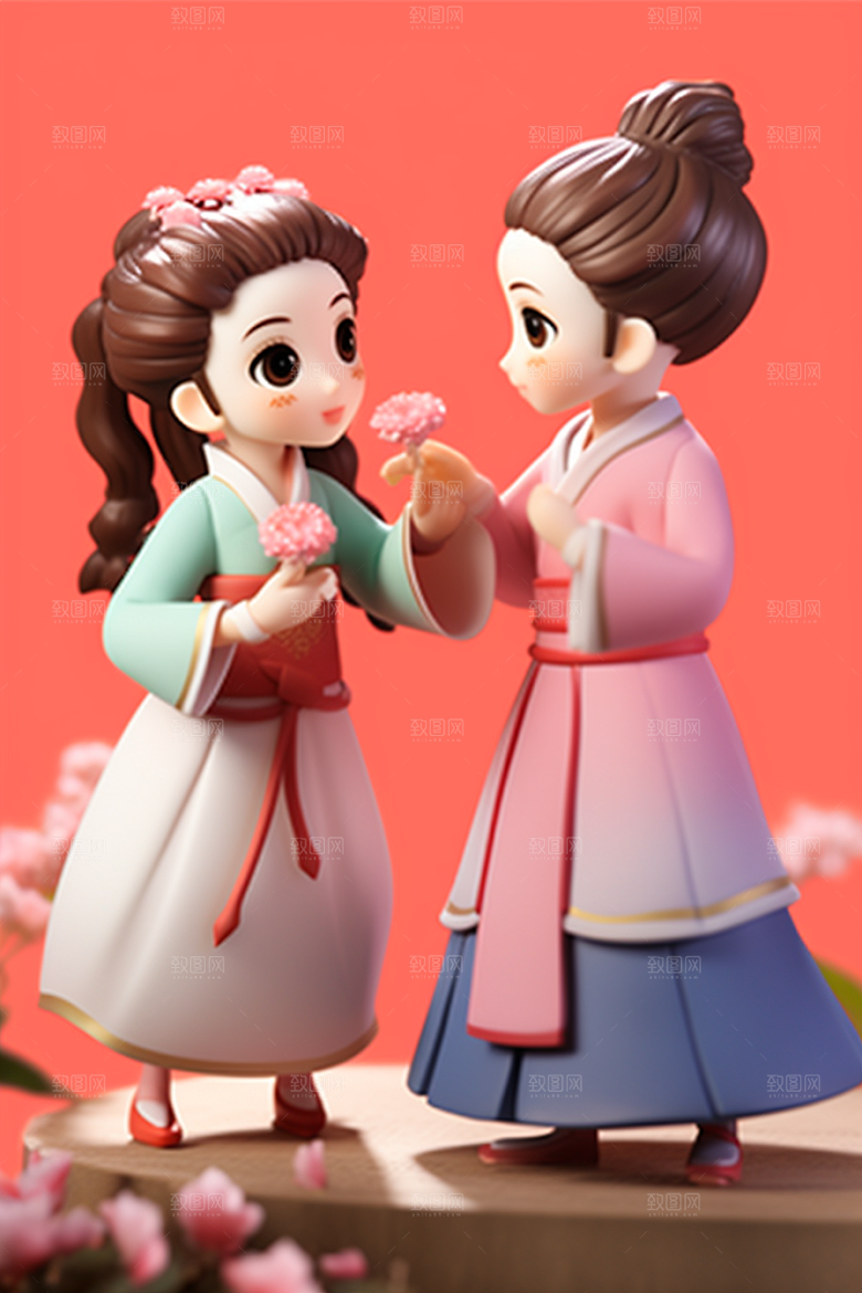 Q版牛郎织女神话人物中国风模型
