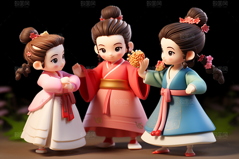 Q版牛郎织女神话人物情人节模型