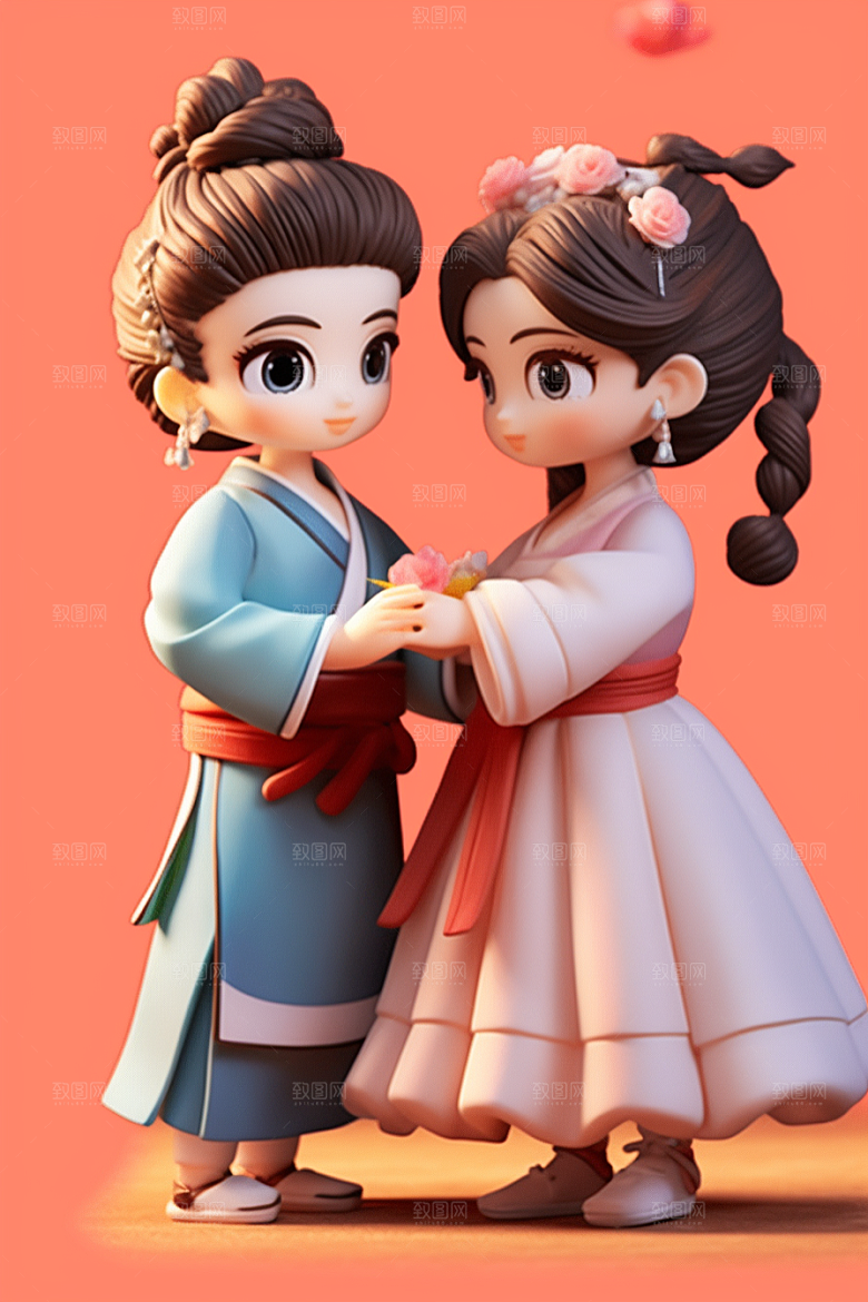 Q版牛郎织女爱情故事3D模型