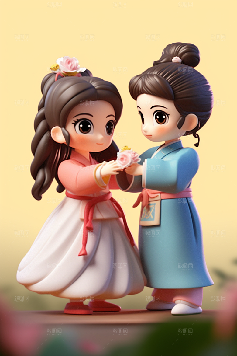 Q版牛郎织女神话人物中国风模型