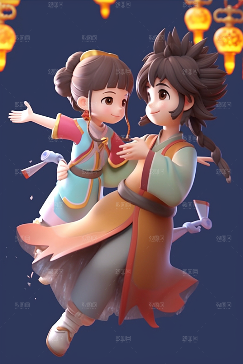 Q版牛郎织女爱情故事3D模型