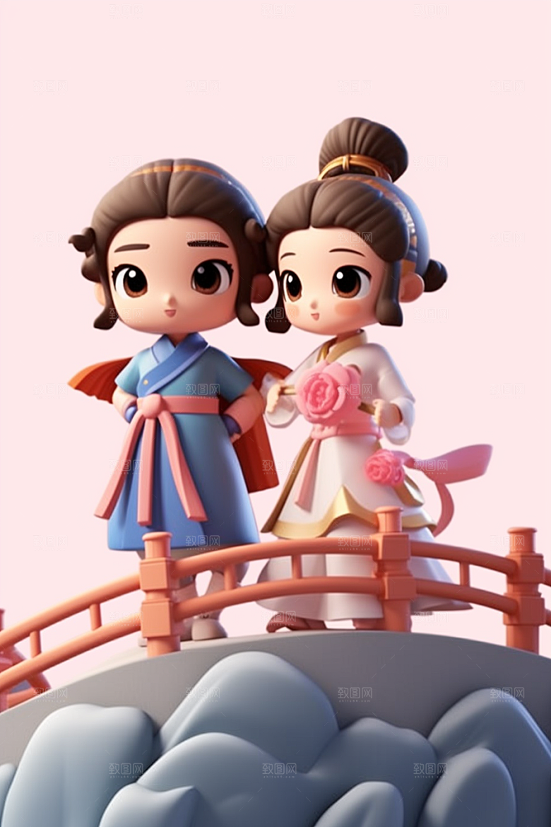 Q版牛郎织女传统文化七夕模型