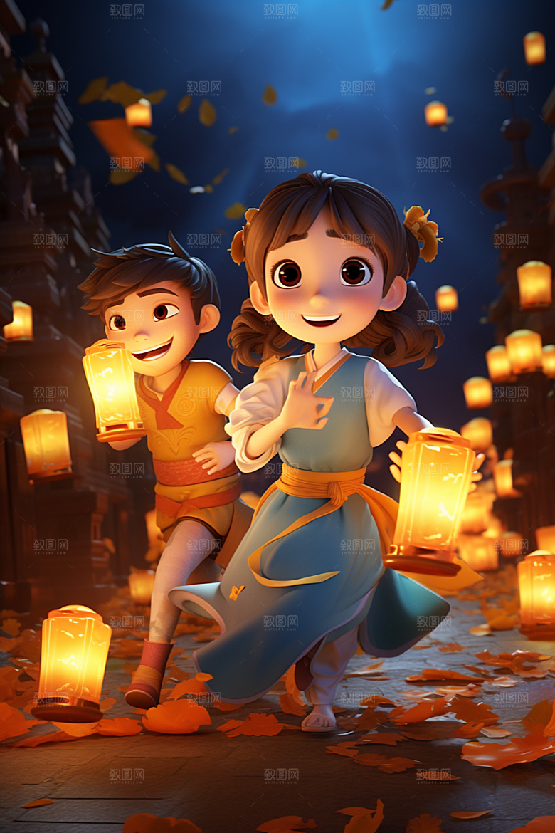 Q版牛郎织女中国风传统文化模型