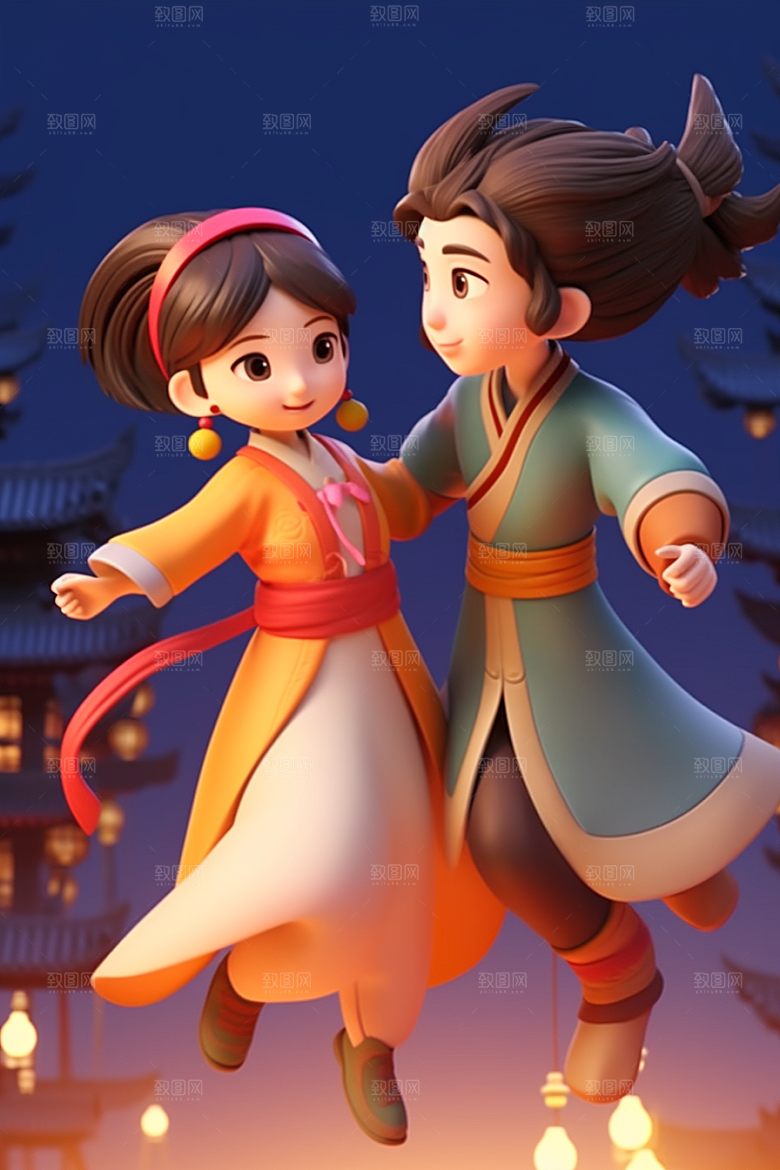 Q版牛郎织女传统文化立体模型