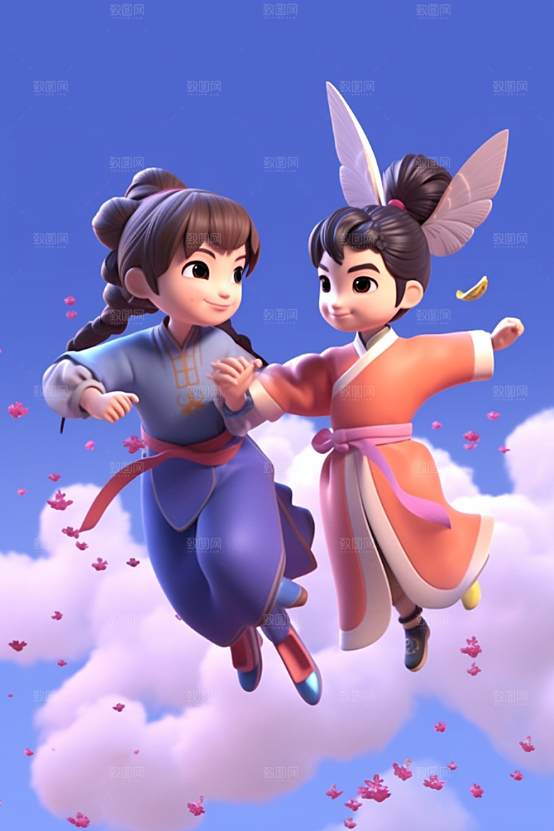 Q版牛郎织女立体传统文化模型