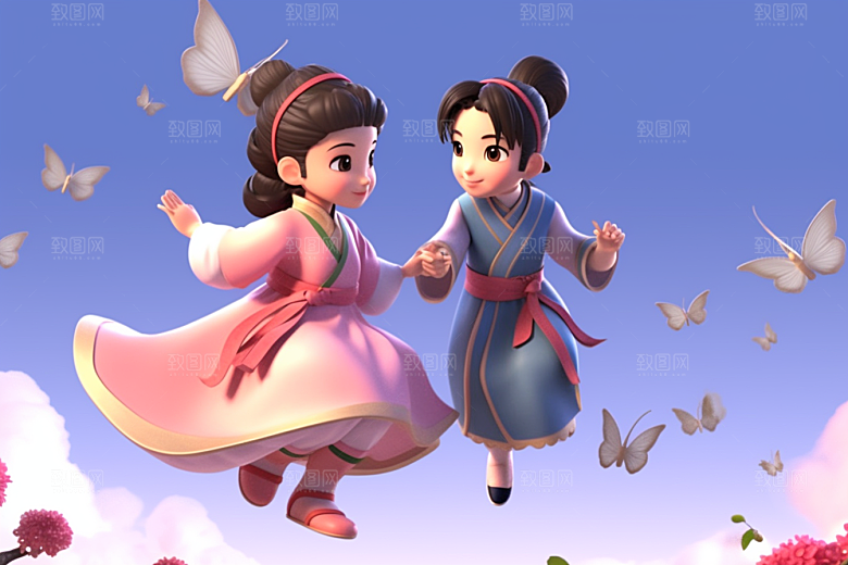 Q版牛郎织女中国风3D模型