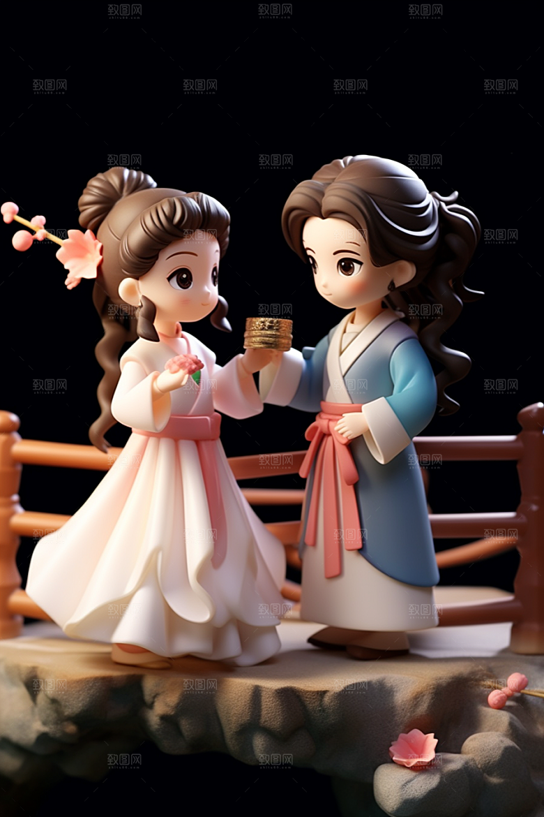 Q版牛郎织女神话人物传统文化模型