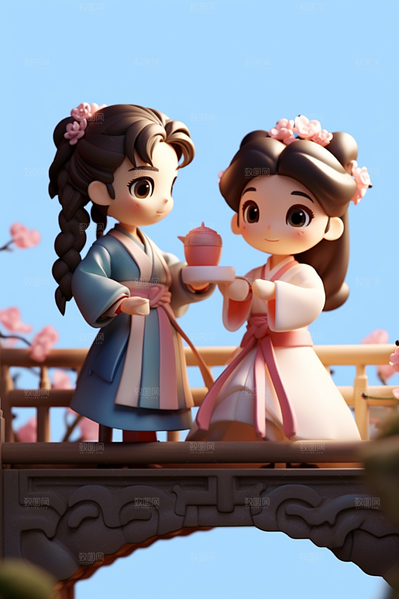 Q版牛郎织女中国风3D模型