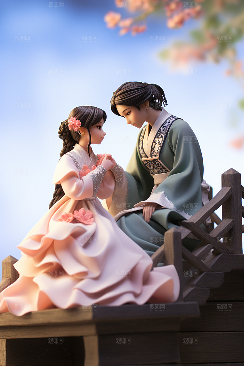 Q版牛郎织女情人节神话人物模型