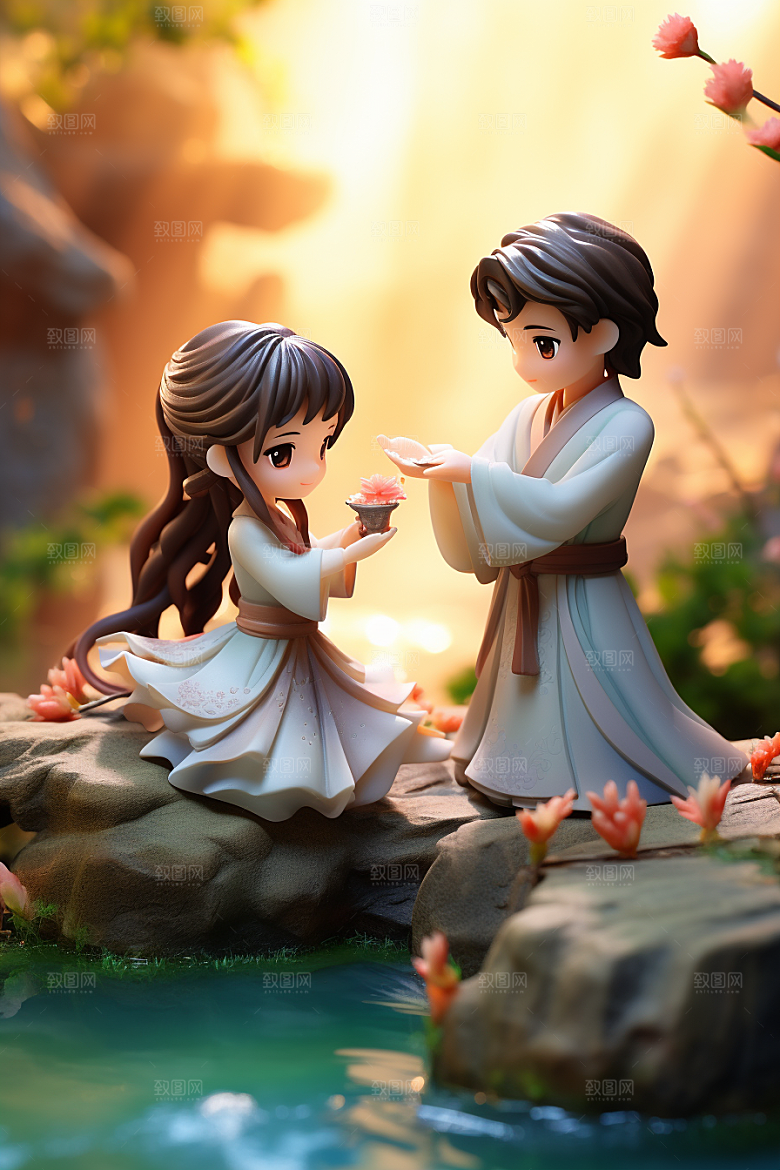 Q版牛郎织女情人节3D模型