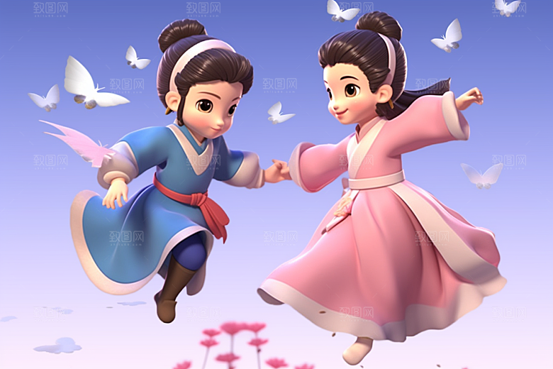 Q版牛郎织女立体中国风模型