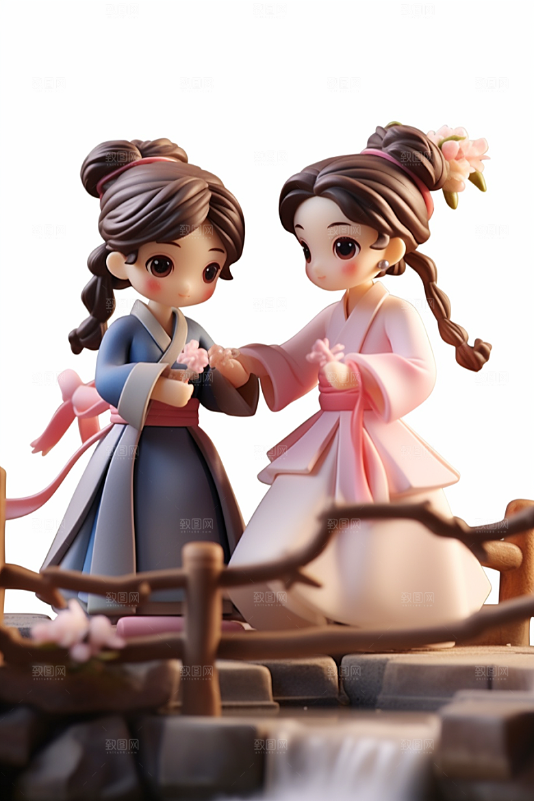 Q版牛郎织女七夕传统文化模型
