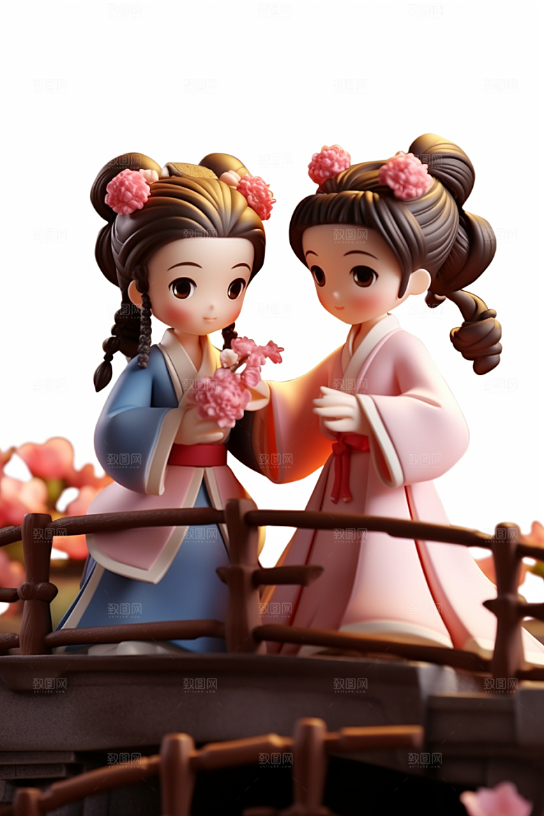 Q版牛郎织女立体情人节模型
