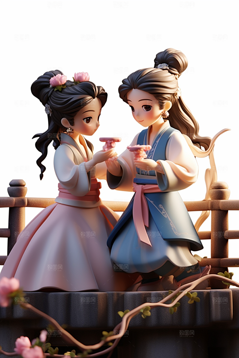 Q版牛郎织女七夕神话人物模型
