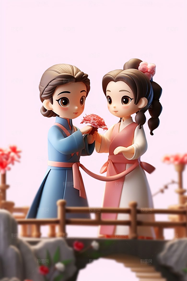 Q版牛郎织女情人节爱情故事模型