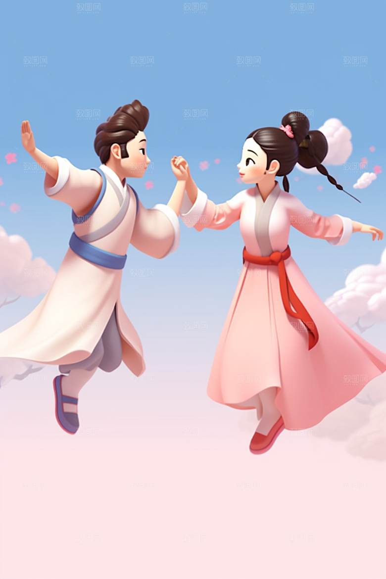 Q版牛郎织女中国风立体模型