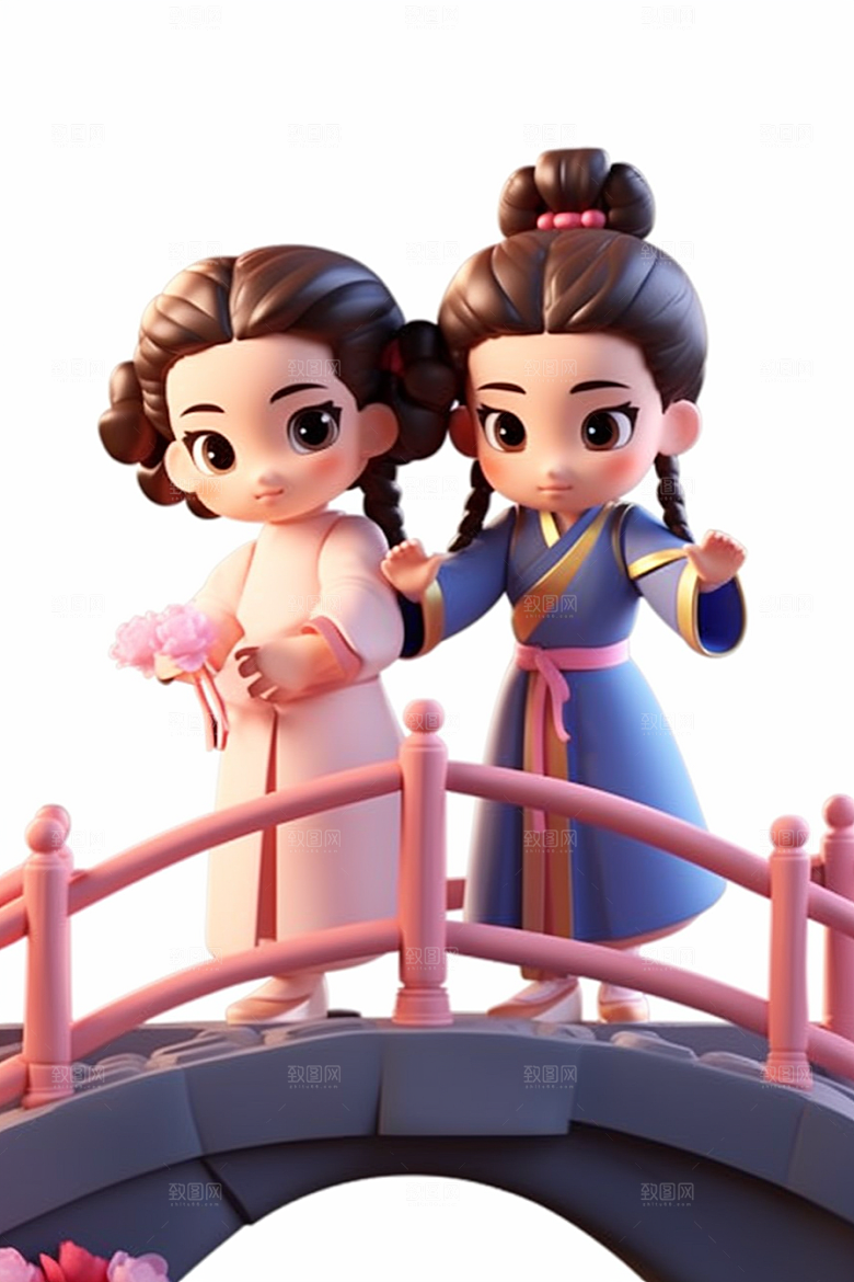 Q版牛郎织女立体情人节模型