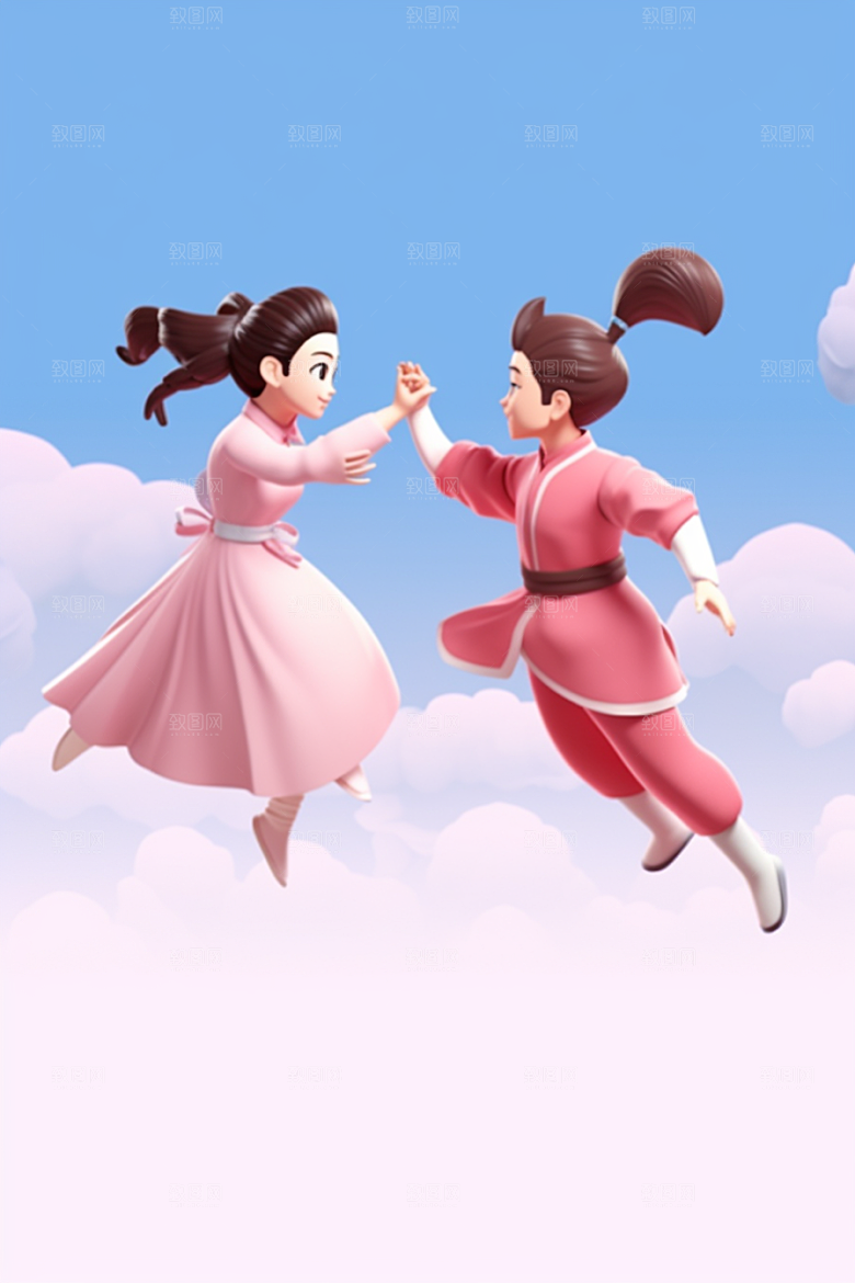Q版牛郎织女情人节七夕模型