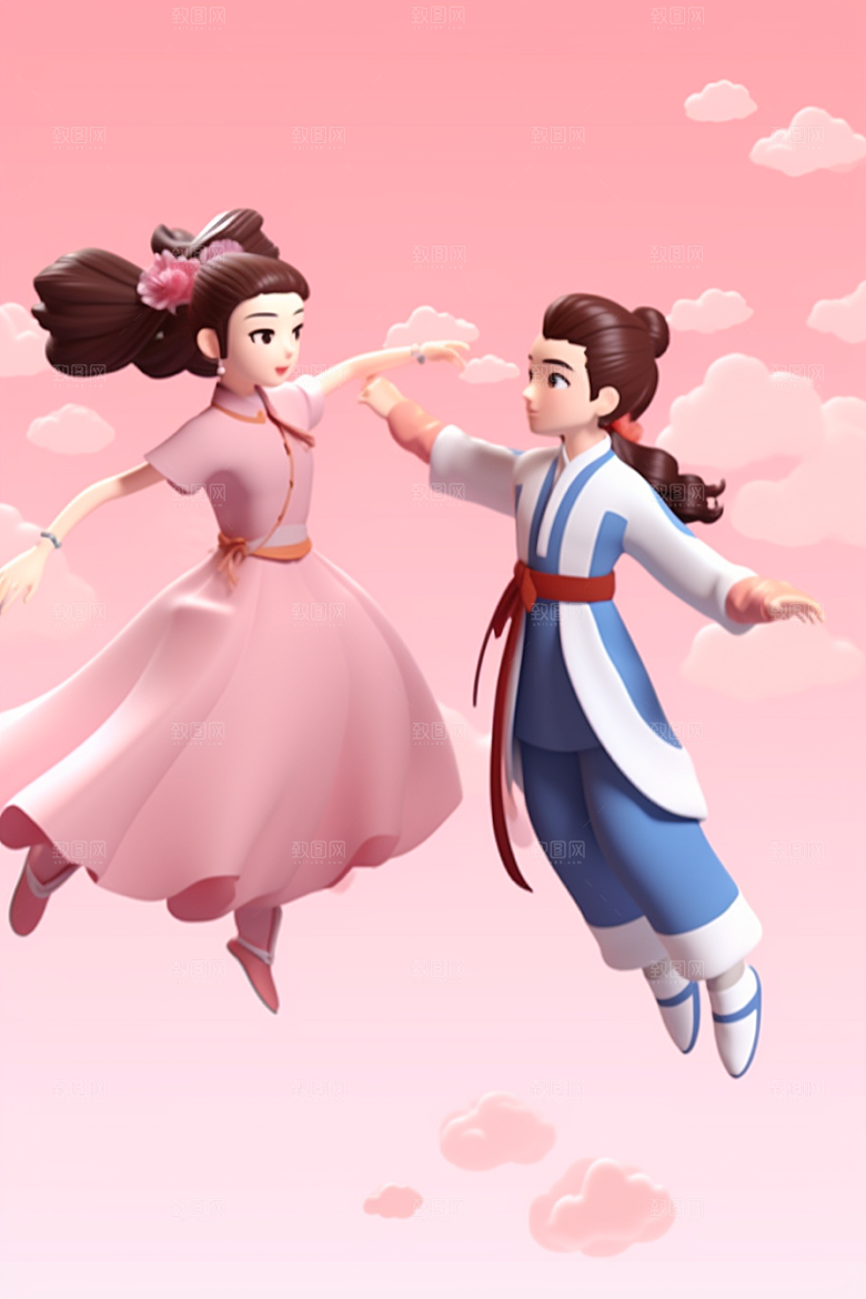Q版牛郎织女3D立体模型