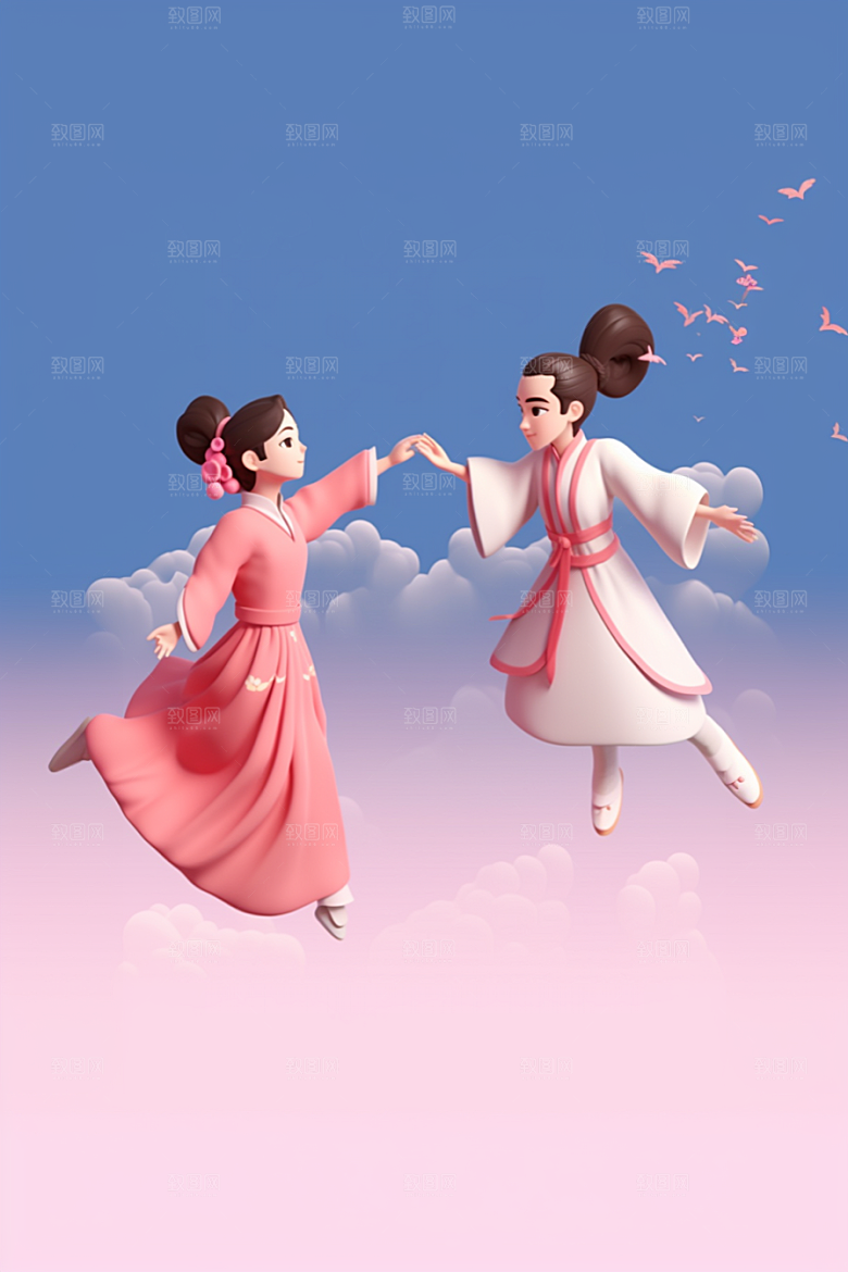 Q版牛郎织女3D立体模型