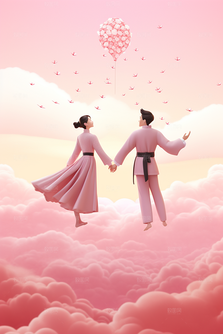 Q版牛郎织女传统文化中国风模型