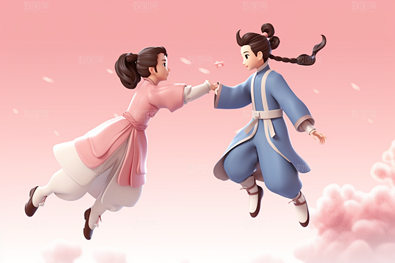 Q版牛郎织女神话人物七夕模型