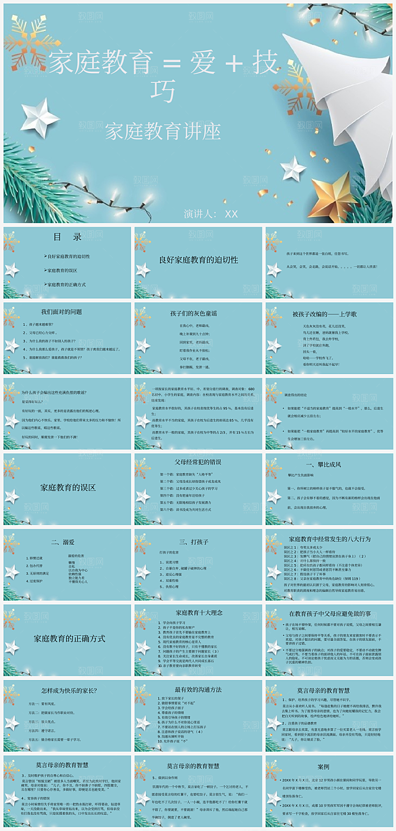 亲子家庭教育报告课件模板PPT