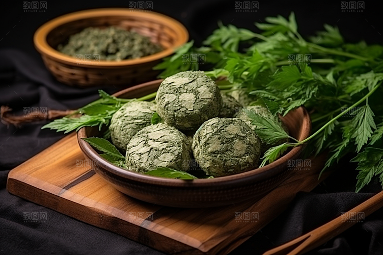 艾草糯米团传统文化摄影图
